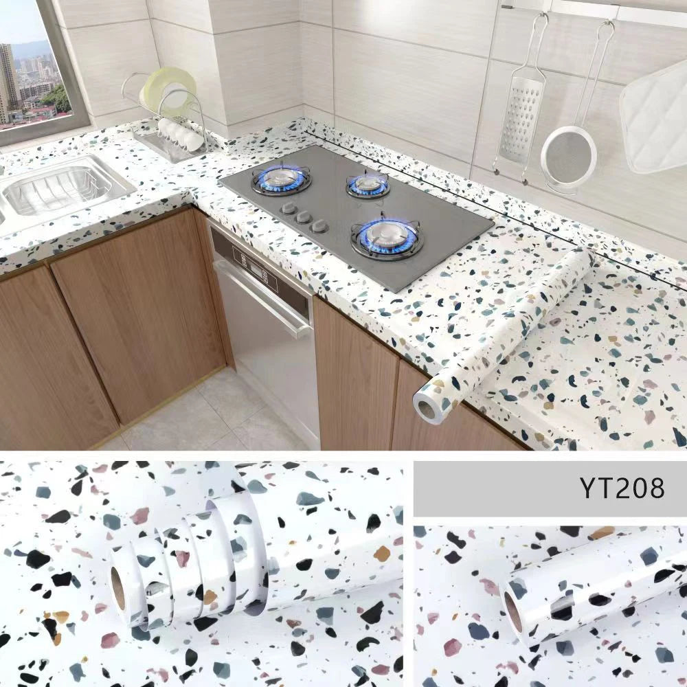 Self-Adhesive Oil-Proof Kitchen Wallpaper – Waterproof Marble Cabinet & Stove Cover