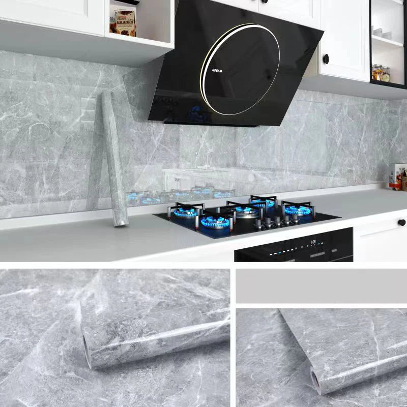 Self-Adhesive Oil-Proof Kitchen Wallpaper – Waterproof Marble Cabinet & Stove Cover