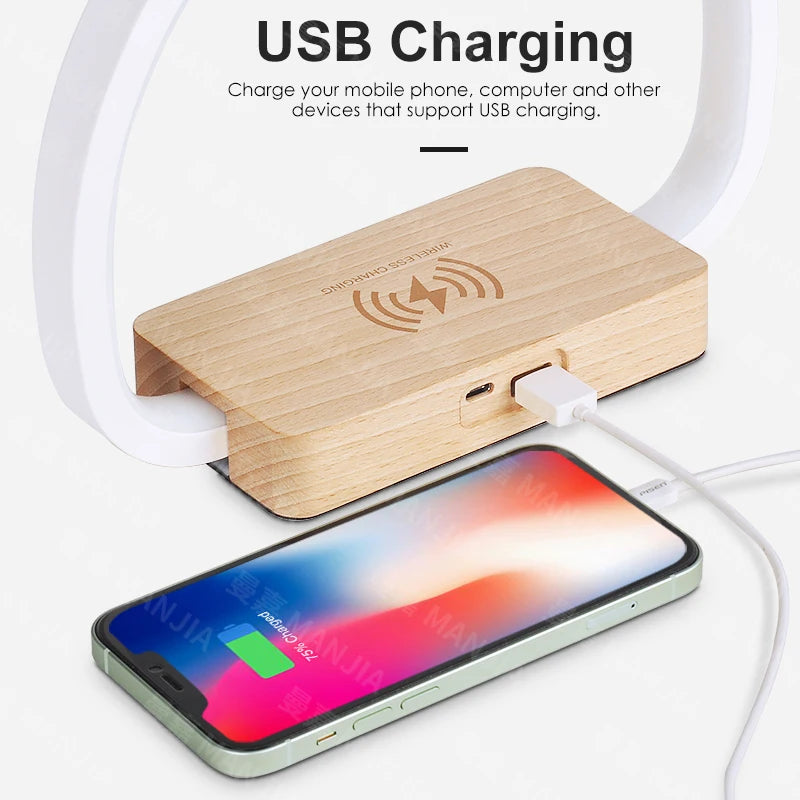 Wireless Charging Bedside LED Table Lamp with Touch Control Night Light for Reading & Eye Care