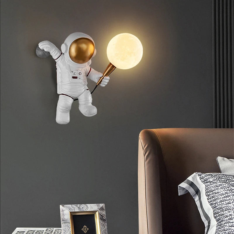 Nordic LED Astronaut Moon Wall Lamp – Decorative Lighting for Children's Room, Bedroom, Kitchen, and More