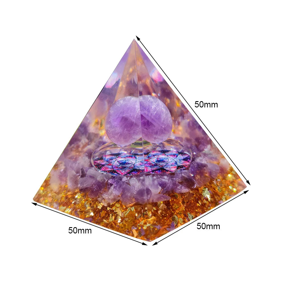 Natural Energy Healing Crystal Orgonite Pyramid Sculpture – Symbol of Luck, Wealth, and Positive Energy