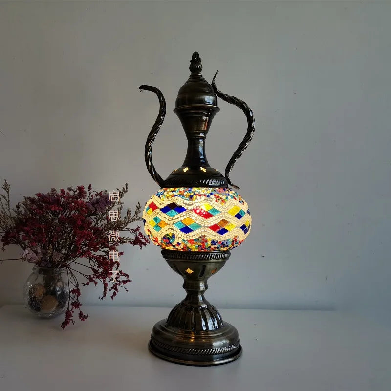 Mediterranean Turkish Mosaic Table Lamp | Handcrafted Vintage Glass Bedside Light