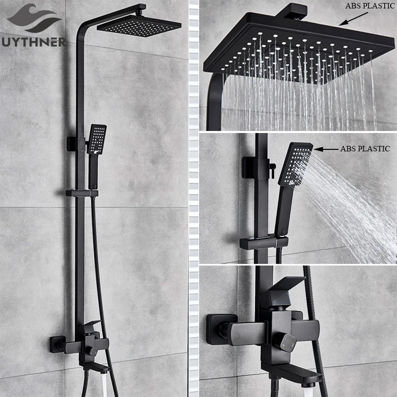 Luxury Bathroom Shower Faucet Rainfall Head Bath Faucets Wall Mounted Hand Sprayer Bathtub Tap Shower Mixer Set System