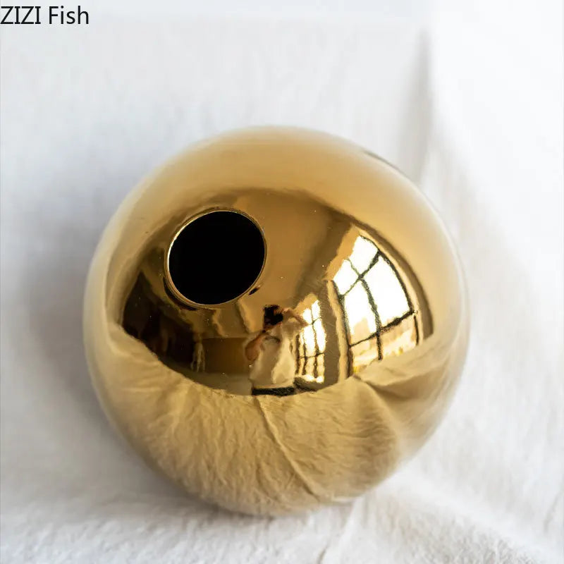 Plating Golden Ball Ceramic Vase – Home Decoration Ornament