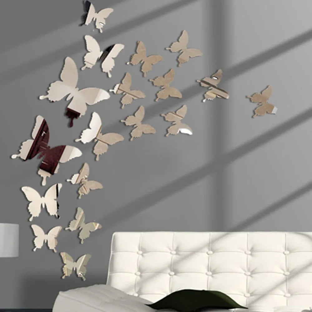 3D Butterfly Mirror Stickers 12pcs – DIY Removable Wall Decals for Home, Kids Room & Party Decor