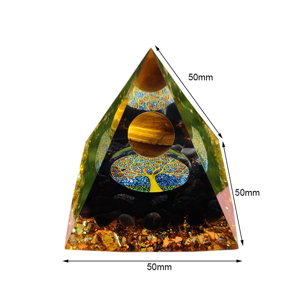 Natural Energy Healing Crystal Orgonite Pyramid Sculpture – Symbol of Luck, Wealth, and Positive Energy