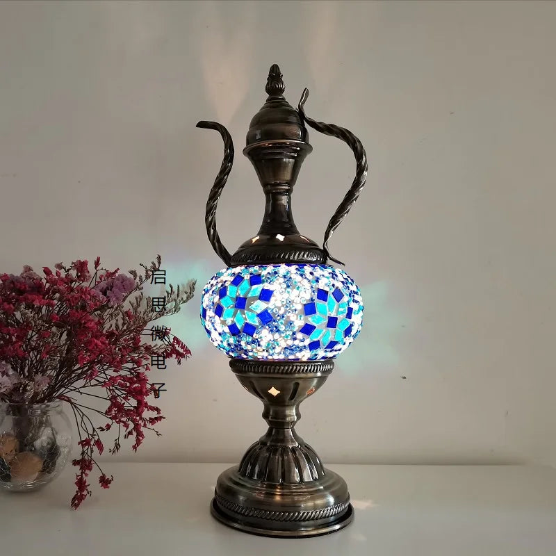 Mediterranean Turkish Mosaic Table Lamp | Handcrafted Vintage Glass Bedside Light