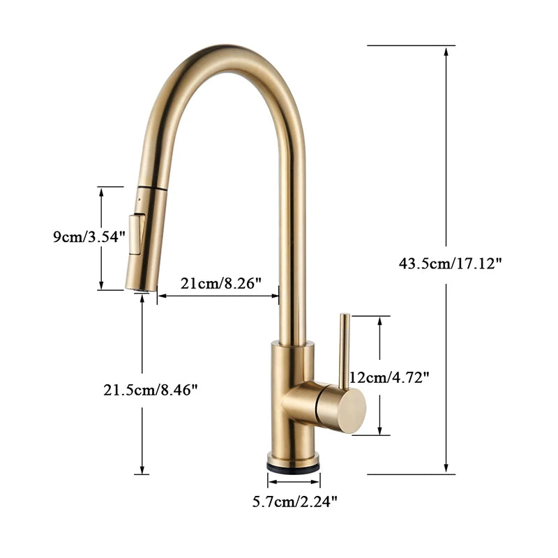 Smart Touch Kitchen Faucet - Brushed Gold Pull-Out Sensor with 360 Rotation