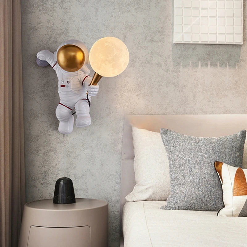 Nordic LED Astronaut Moon Wall Lamp – Decorative Lighting for Children's Room, Bedroom, Kitchen, and More