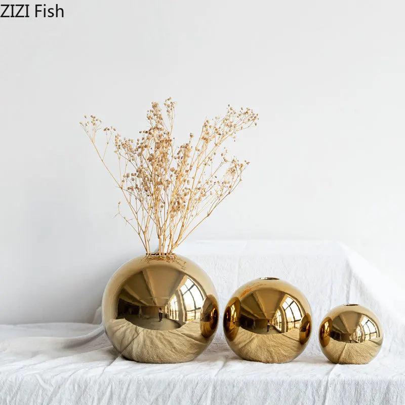 Plating Golden Ball Ceramic Vase – Home Decoration Ornament