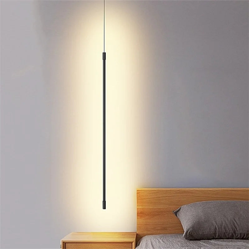 Minimalist Line Strip Pendant Lights LED Hanging Light Fixtures for Bedroom, Bedside, and Living Room