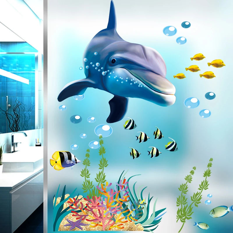 Cute Dolphin Sealife Wall Stickers – Waterproof DIY Mural Art Decals for Bathroom and Kids’ Room Decoration