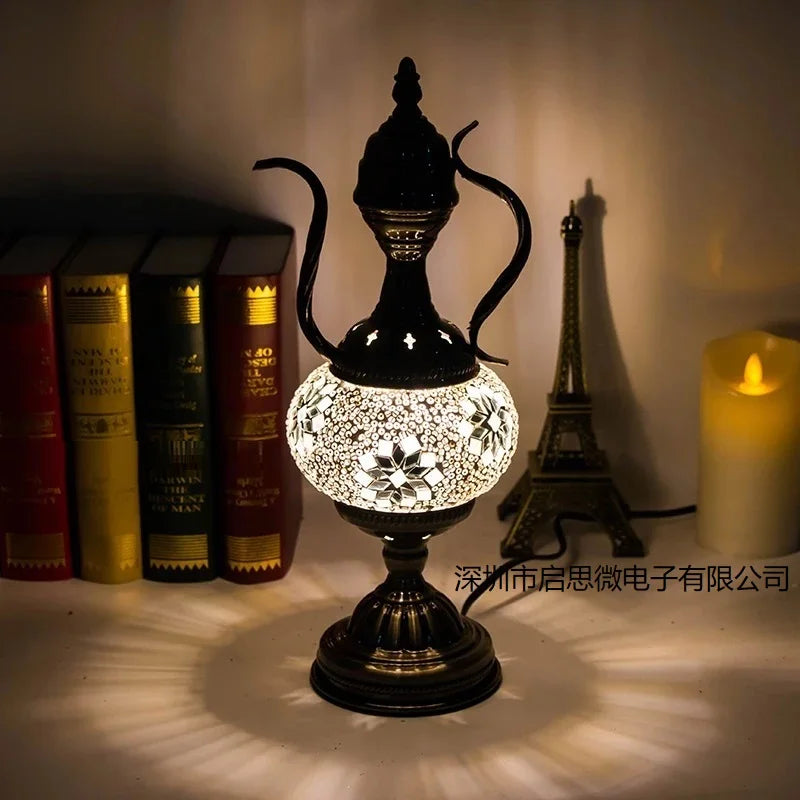 Mediterranean Turkish Mosaic Table Lamp | Handcrafted Vintage Glass Bedside Light