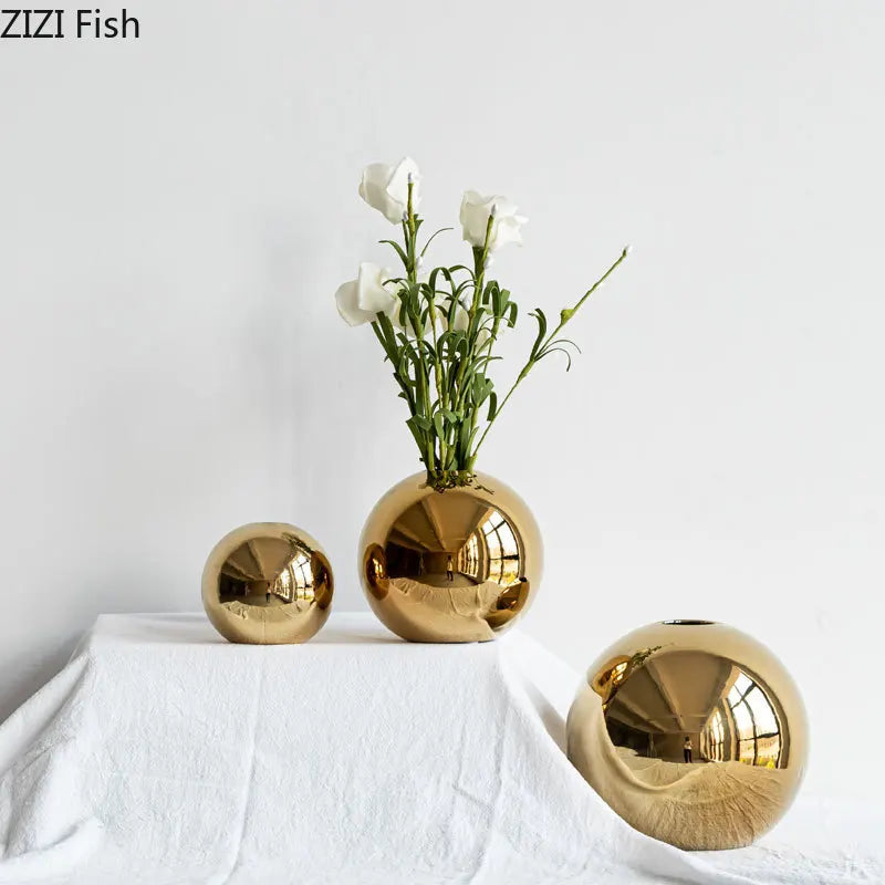 Plating Golden Ball Ceramic Vase – Home Decoration Ornament