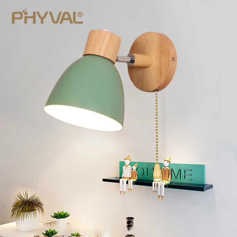 Wooden Nordic Wall Lamp With Switch - Modern Wall Sconce for Bedroom, Living Room, Home Lighting