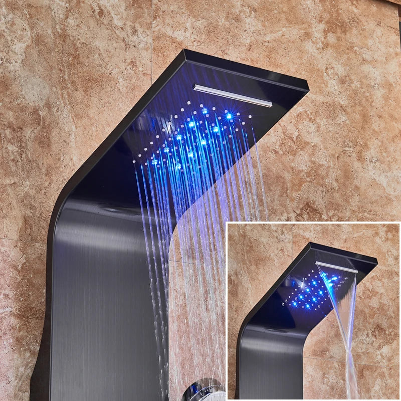 LED Light Bathroom Shower Panel with Intelligent LCD Display and 6 Modes for Rain