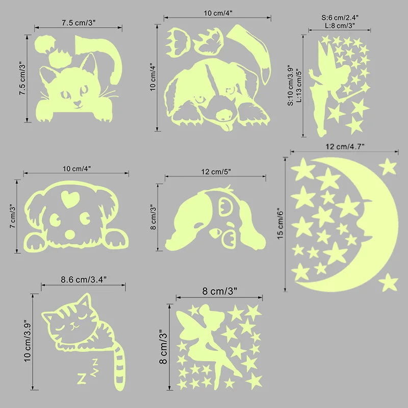 Glow-in-the-Dark Cat & Dog Switch Stickers – Fun Luminous Wall Decals for Kids' Rooms