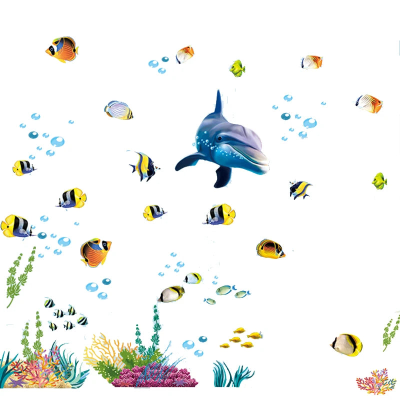 Cute Dolphin Sealife Wall Stickers – Waterproof DIY Mural Art Decals for Bathroom and Kids’ Room Decoration