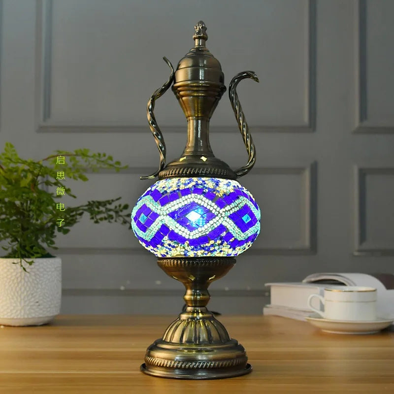 Mediterranean Turkish Mosaic Table Lamp | Handcrafted Vintage Glass Bedside Light