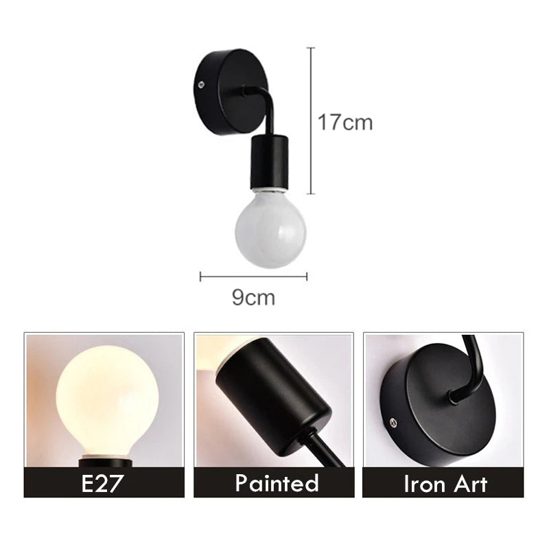 Modern Nordic Iron E27 Wall Lamp for Home Decoration - Stylish Bedside LED Wall Light