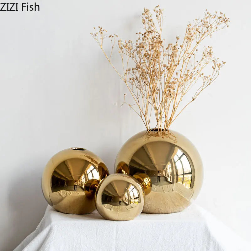 Plating Golden Ball Ceramic Vase – Home Decoration Ornament