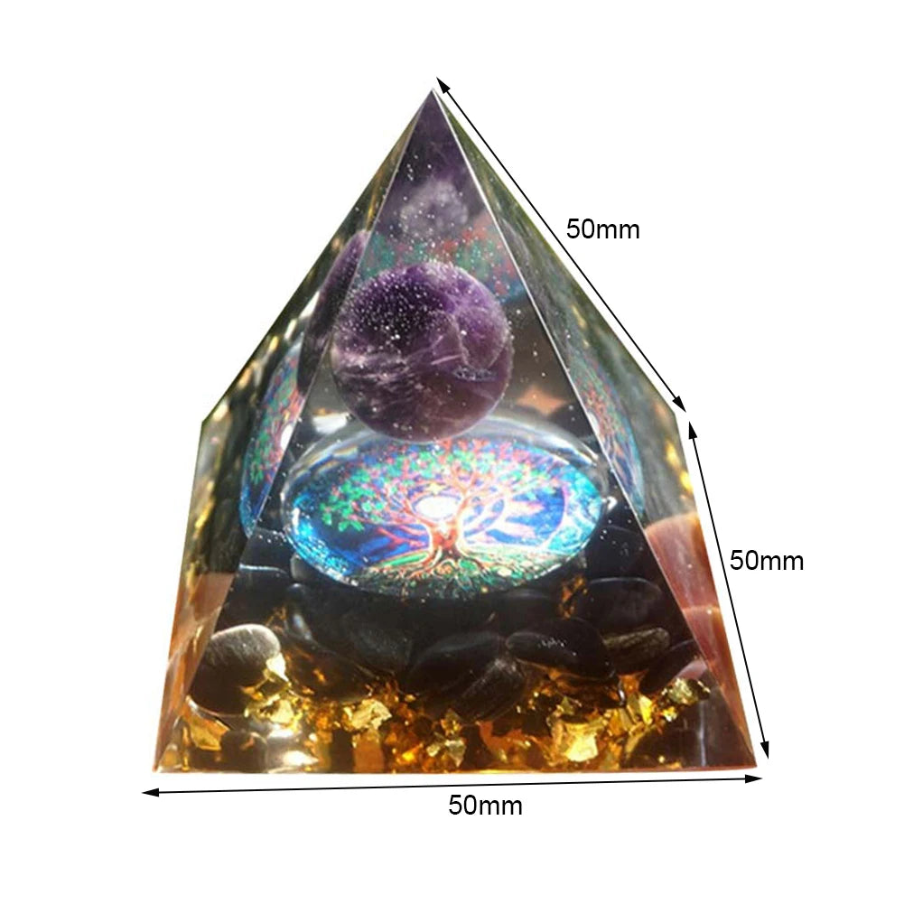 Natural Energy Healing Crystal Orgonite Pyramid Sculpture – Symbol of Luck, Wealth, and Positive Energy