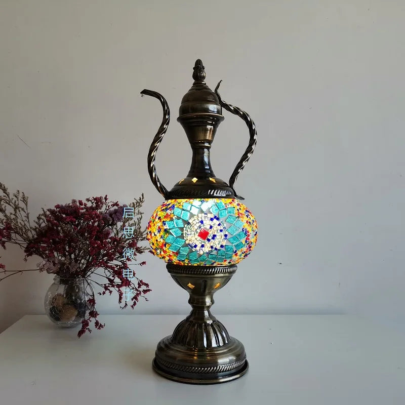 Mediterranean Turkish Mosaic Table Lamp | Handcrafted Vintage Glass Bedside Light