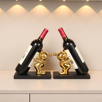 Electroplated Bear Wine Rack – Modern Ceramic and Wood Wine Bottle Holder for Living Room or Bar Decor