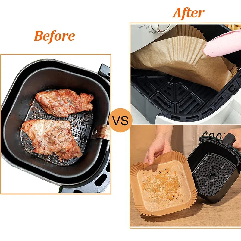 50/100Pcs Air Fryer Disposable Paper Liners – Non-Stick, Oil-Proof, Heat-Resistant Baking Mats