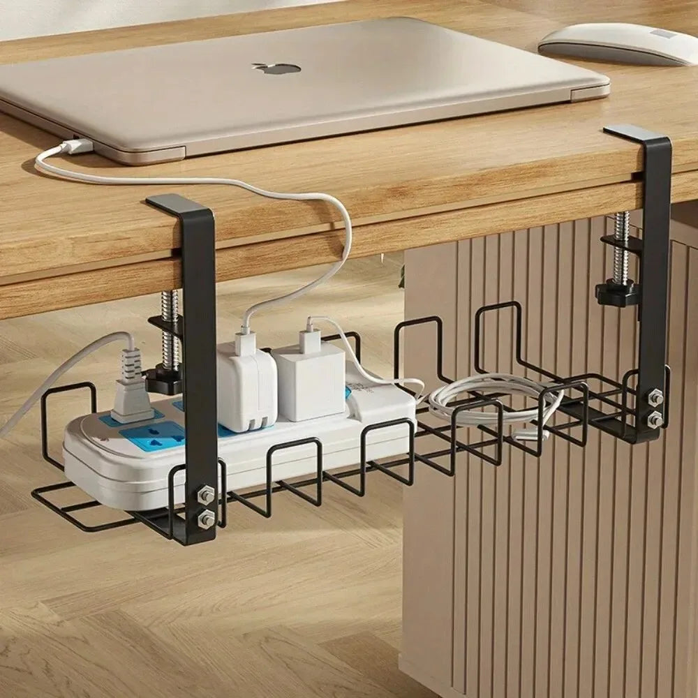 Under Table Storage Rack – Metal Cable Management Tray, No Punching Design for Home & Office