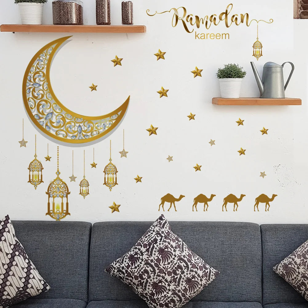 Crescent Moon and Star Wall Stickers - Glow-in-the-Dark Décor