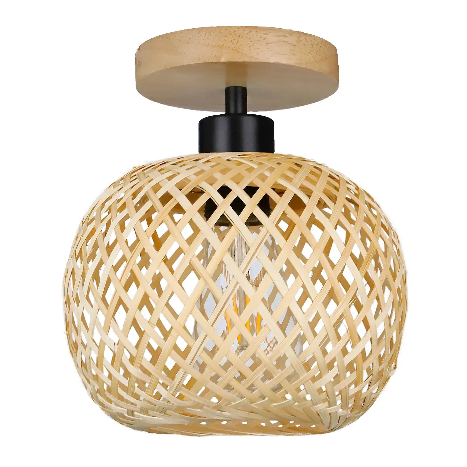 Retro Bamboo Woven Ceiling Lamp – Decorative E27 Light Fixture for Corridor and Living Room