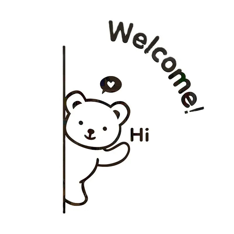 3D Acrylic Hello Bear & Cute Kitten Wall Stickers – Waterproof Animal Decorations for Windows, Doors & Smooth Surfaces