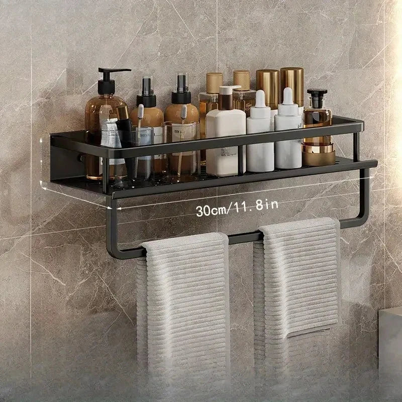 Black Wall-Mounted Bathroom Rack Shower Storage Shelf for Toiletries