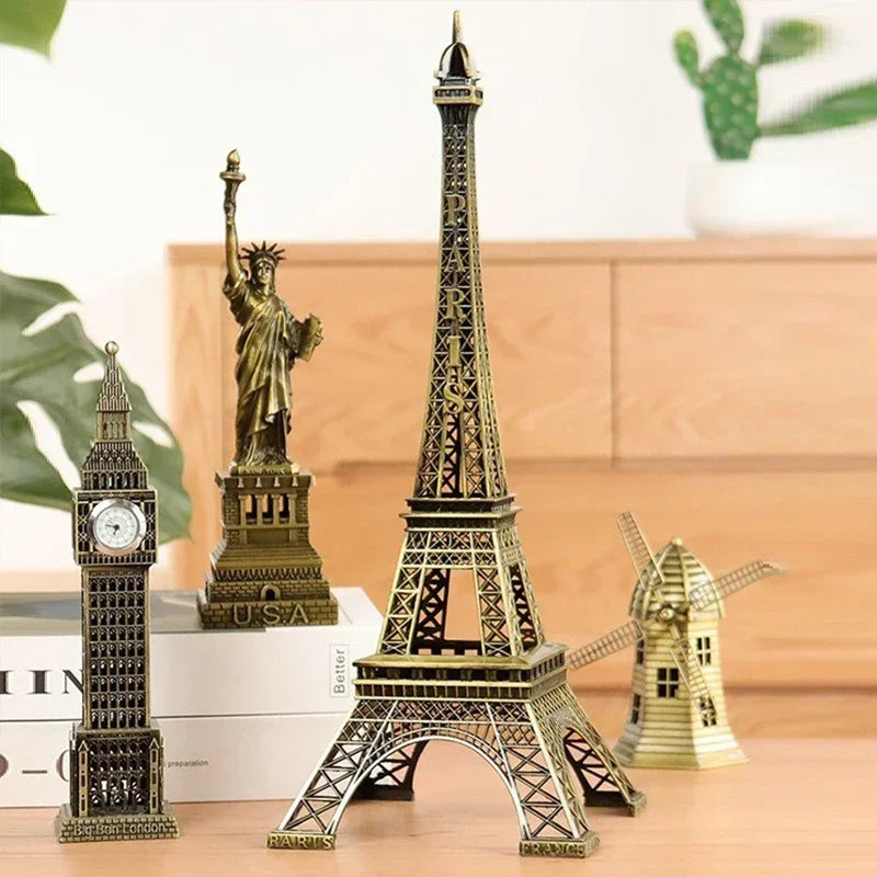 Romantic Paris Eiffel Tower Figure - Retro Metal Sculpture for Home Decor