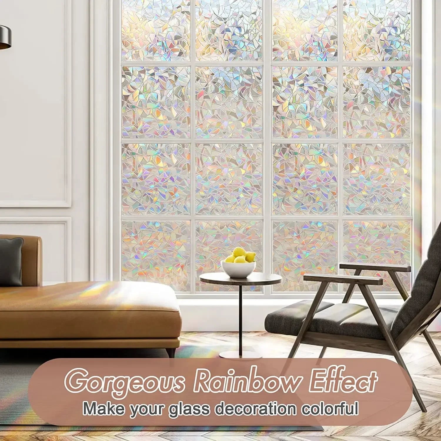 Rainbow Window Privacy Film - Static Cling Stained Glass Film for Privacy, UV Protection, and Home Décor