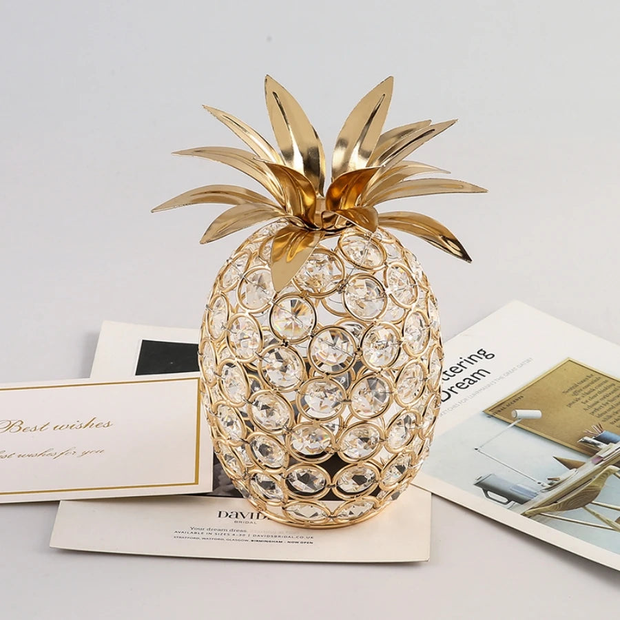 Gold Crystal Pineapple Ornament – Artificial Fruit Figurine for Tabletop Centerpiece and Home Decor