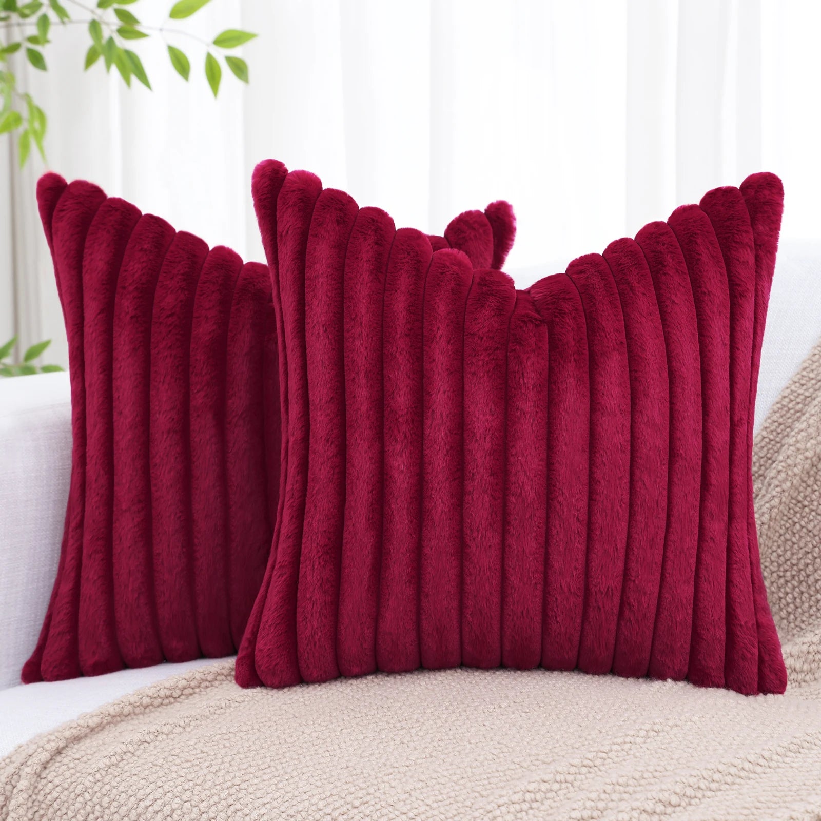 Homaxy Plush Pillow Cover - Soft Fluffy Striped Cushion Cover 50x50cm Luxury Decorative Pillowcase for Sofa & Home