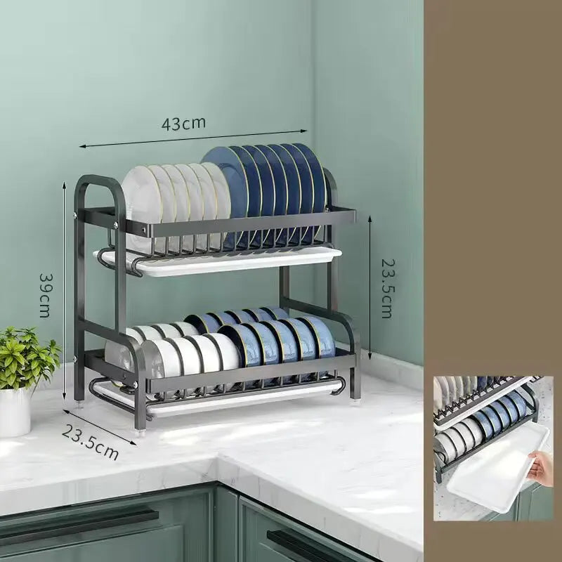 Dish Drying Rack 2-Tier Compact Kitchen Rack Set – Large Rust-Proof Dish Drainer with Utensil Holder