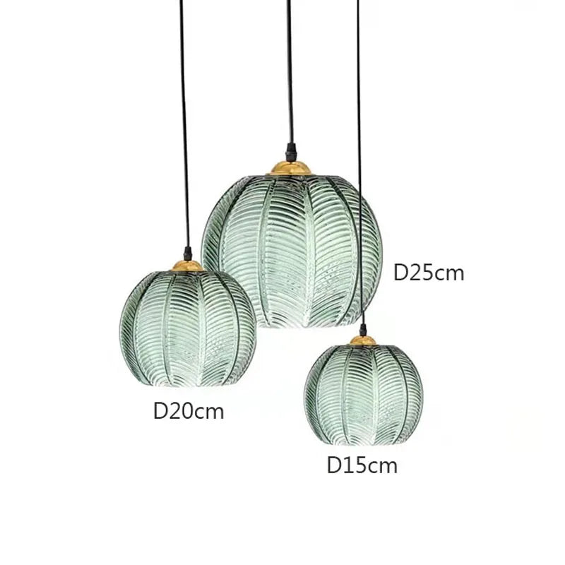 Nordic Glass Pendant Light with Green Leaf Pattern – Elegant Indoor Fixture for Living and Dining Rooms