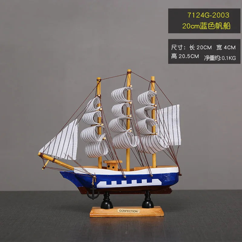 Pirate Ship Sailboat Model Wooden Small Boat Decoration with LED for Cake Ornaments & Tabletop, 16-20cm