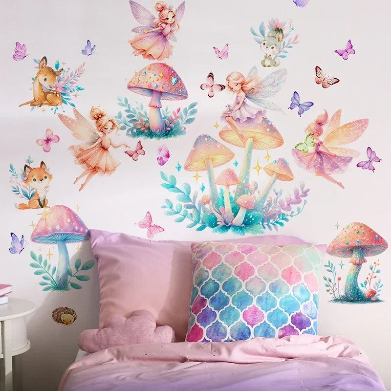 Cute Fairy Wall Stickers – Vinyl Princess & Mushroom Castle Decals for Kids' Nursery & Girls' Bedroom