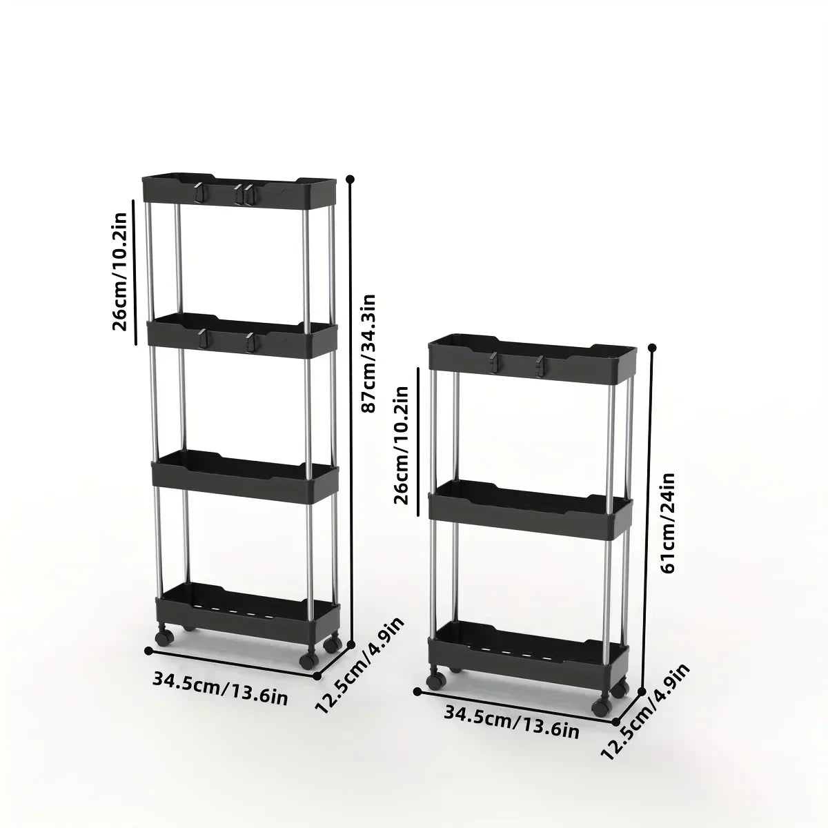 Bathroom Storage Rack with Wheels - 3/4 Layer Rolling Utility Cart, Multi-purpose Corner Shelf