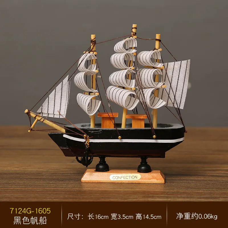 Pirate Ship Sailboat Model Wooden Small Boat Decoration with LED for Cake Ornaments & Tabletop, 16-20cm