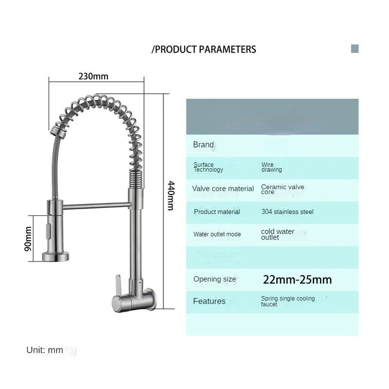 Kitchen Wall Faucet - Deck Mounted Single Cold Tap with 360 Degree Rotation