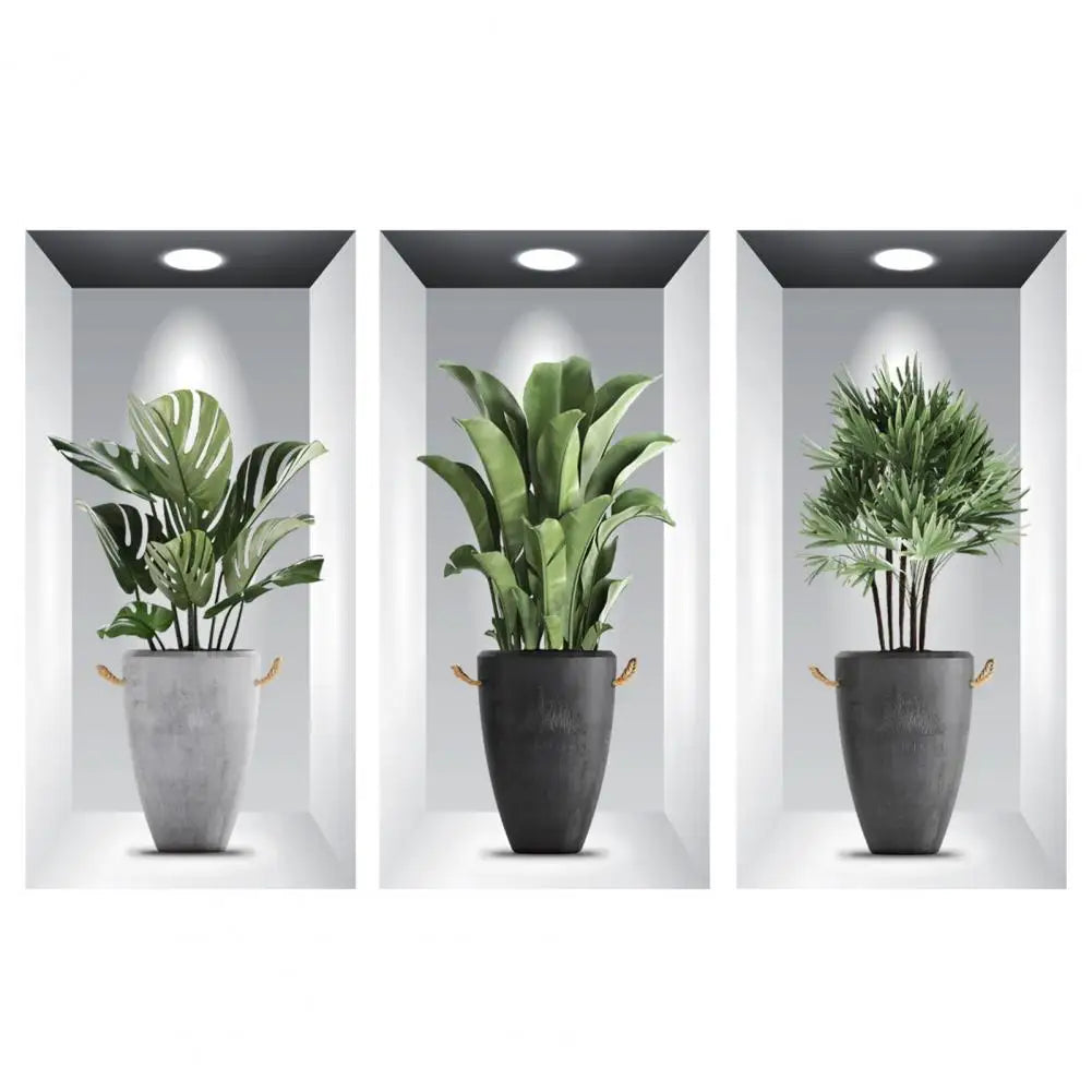 3-Piece 3D Greenery Potted Window Wall Stickers - Creative Stereo Wall Décor for Living Room, Bedroom, and Home