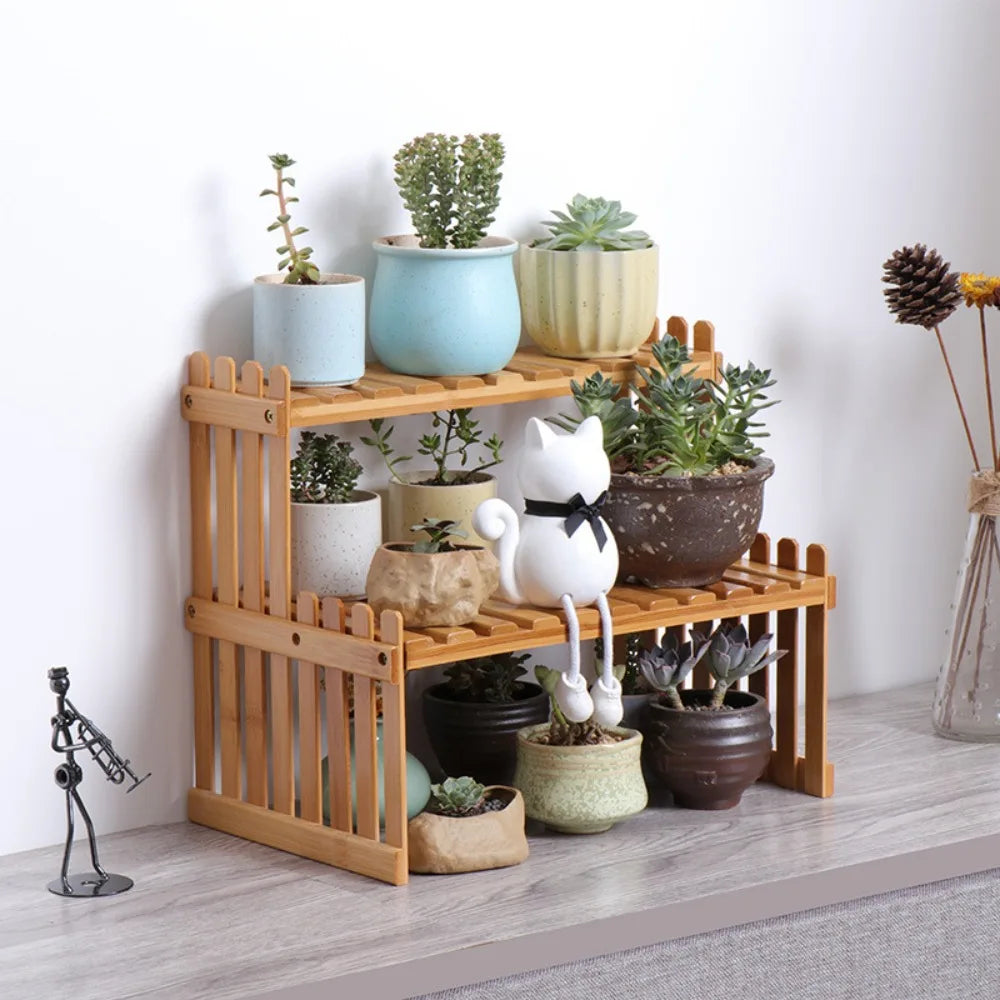 Wooden Bamboo Plant Stand – Multi-Tier Indoor Flower Pot Display & Storage Rack