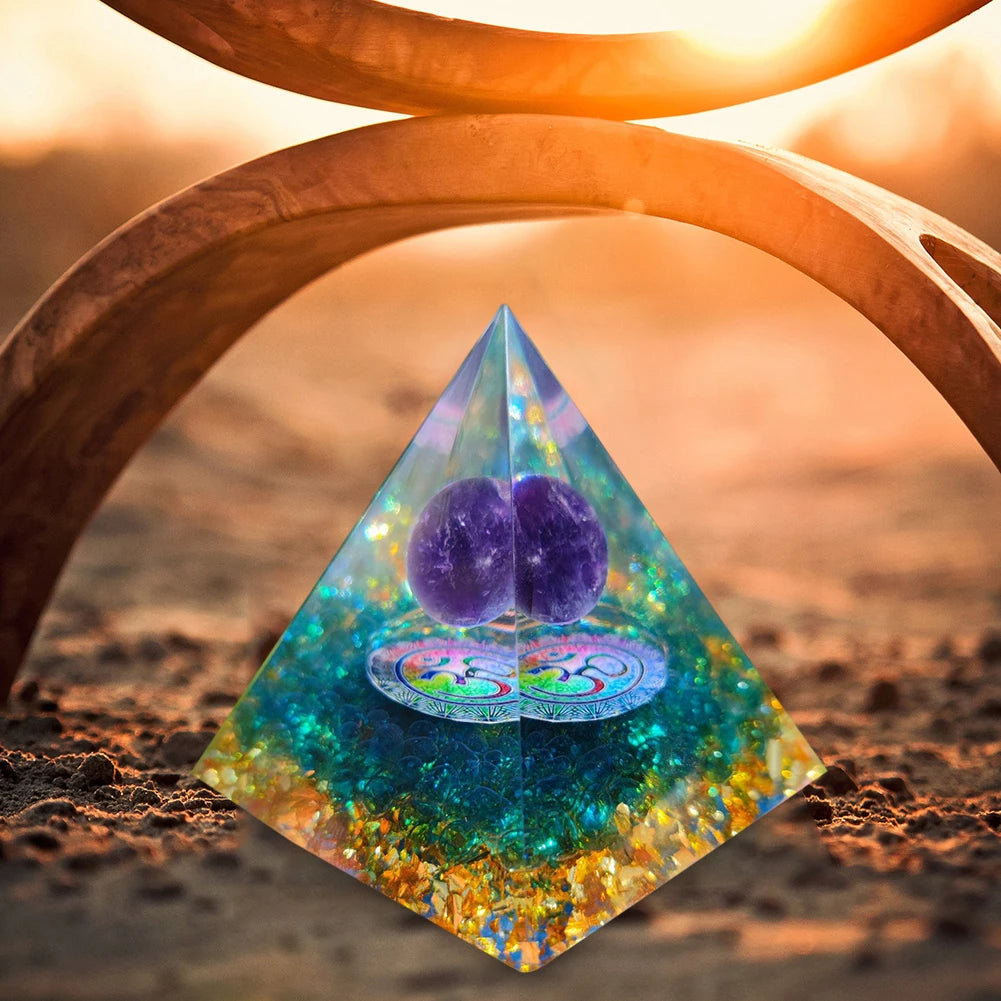 Natural Energy Healing Crystal Orgonite Pyramid Sculpture – Symbol of Luck, Wealth, and Positive Energy