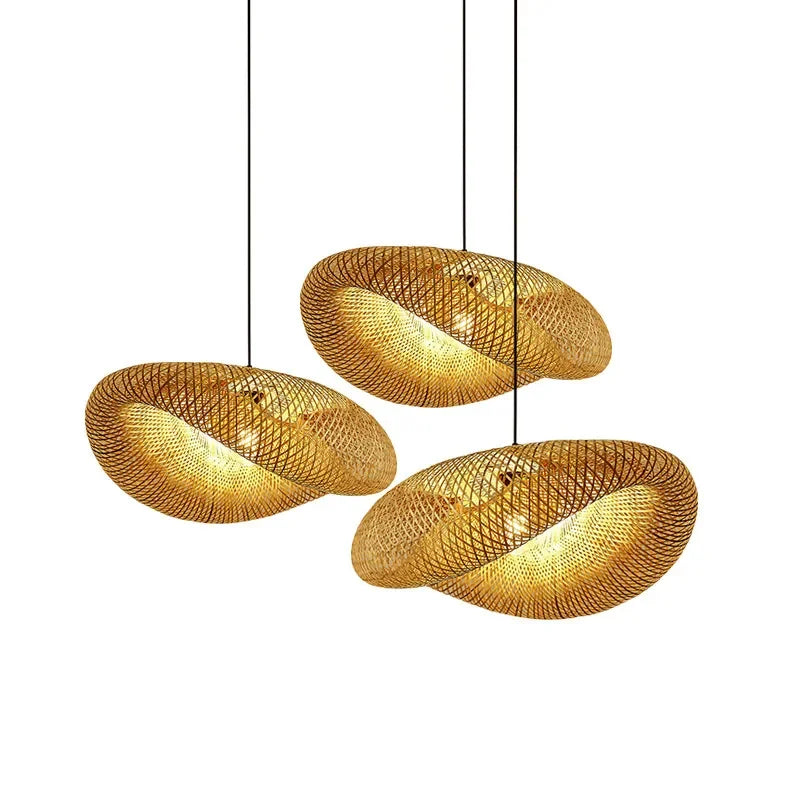 Bamboo Hand Woven Pendant Light – 40cm LED Ceiling Lamp for Home Decor