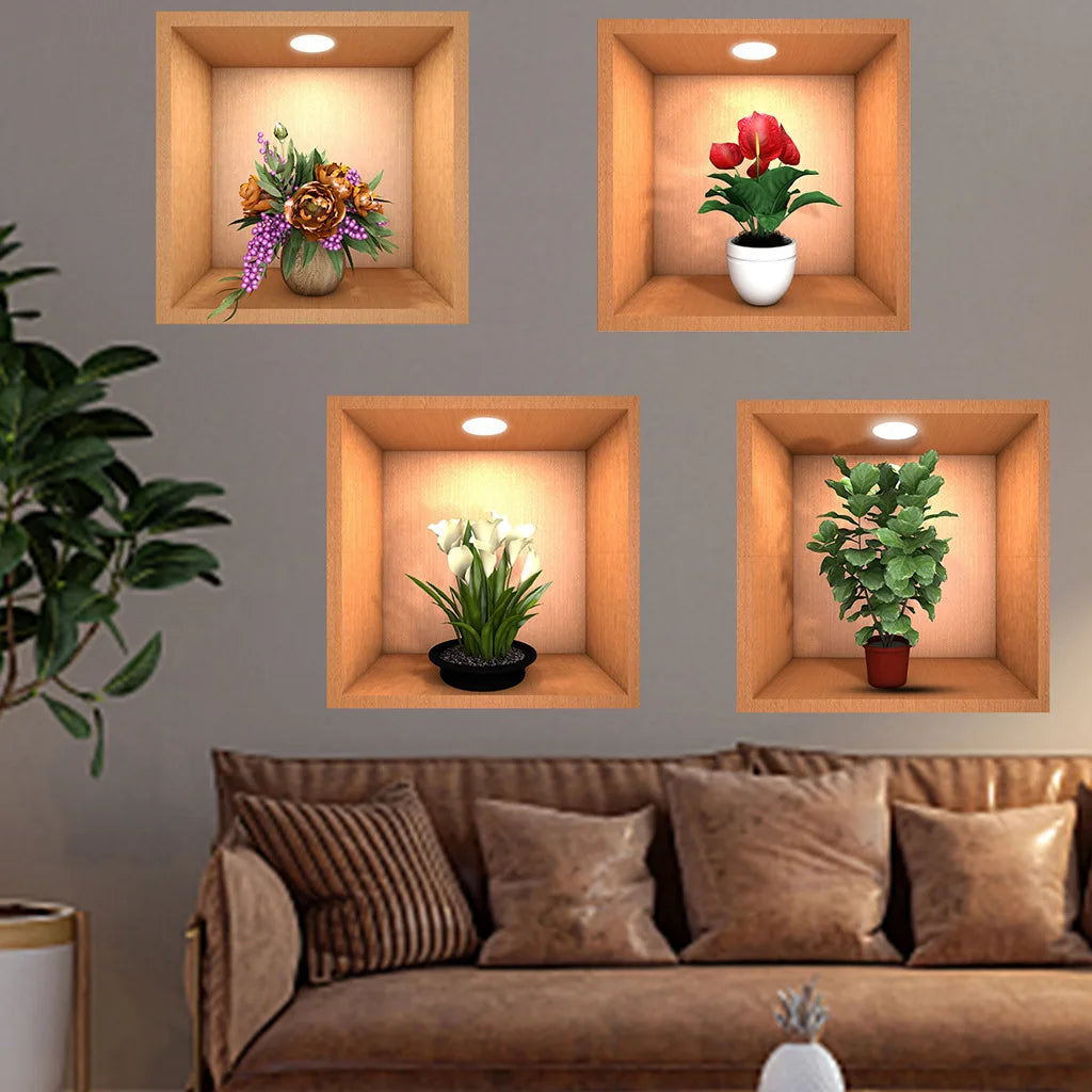 Creative 3D Simulation Flower Green Plant Potted Wall Stickers – Waterproof Decorative Stickers for Home